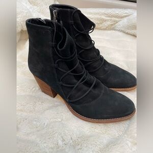 Sam Edelman Women 8.5M Millard Black Suede Lace Up/Suede Zip Ankle Booties